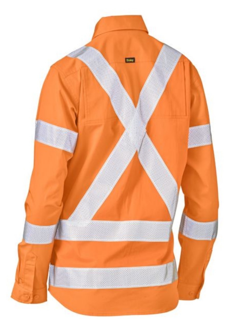 Picture of BISLEY Womens X Taped Biomotion Hi Vis Cool Lightweight 100% Cotton Preshrunk Drill Shirt 155gsm