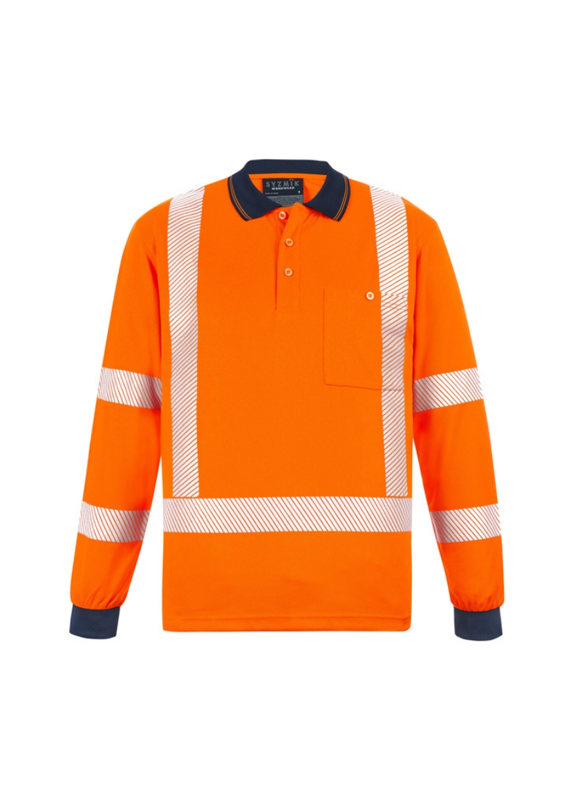 Picture of SYZMIK Unisex Hi Vis Orange X Back Polo Shirt with NSW Rail Segmented Reflective Tape 175gsm