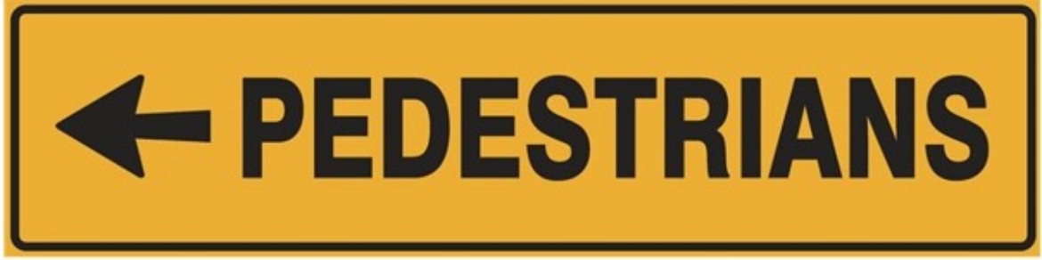 Picture of SIGN Pedestrian Left Arrow Black on Yellow 1200 x 300mm Corflute 5mm