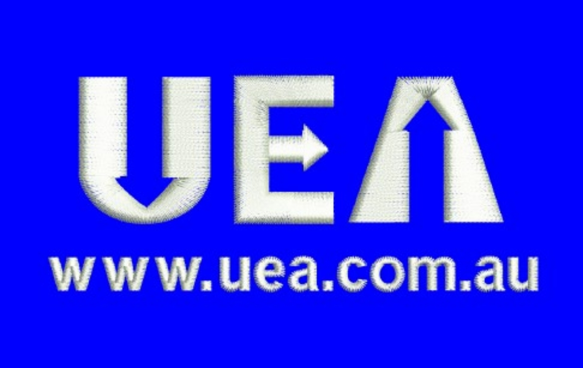 Picture of Embroidery of UEA in White with Website Underneath on Bags www.uea.com.au