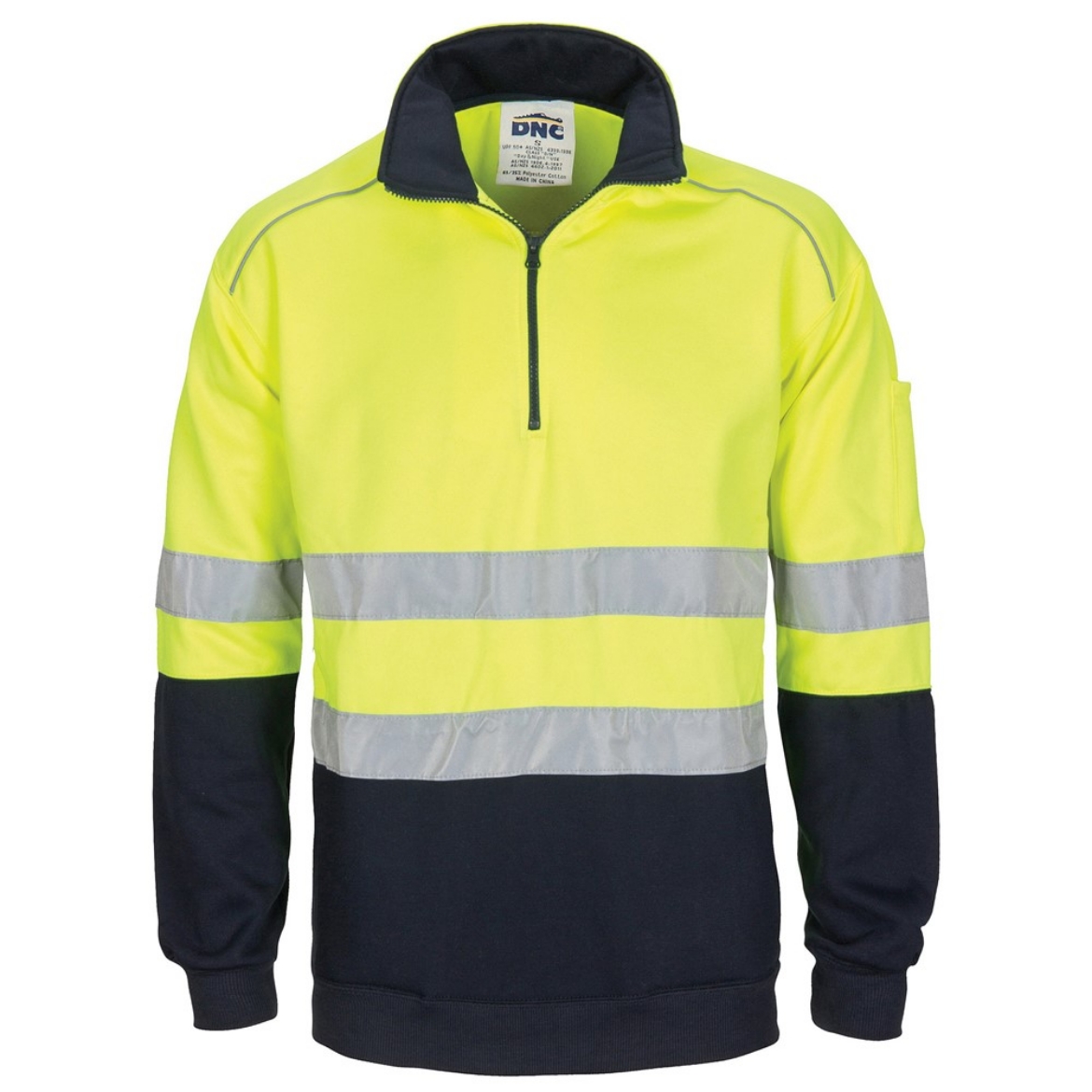 Picture of DNC HiVis 1/2 Zip Fleecy Jumper with Hoop Pattern CSR R/Tape 300gsm Yellow/Navy