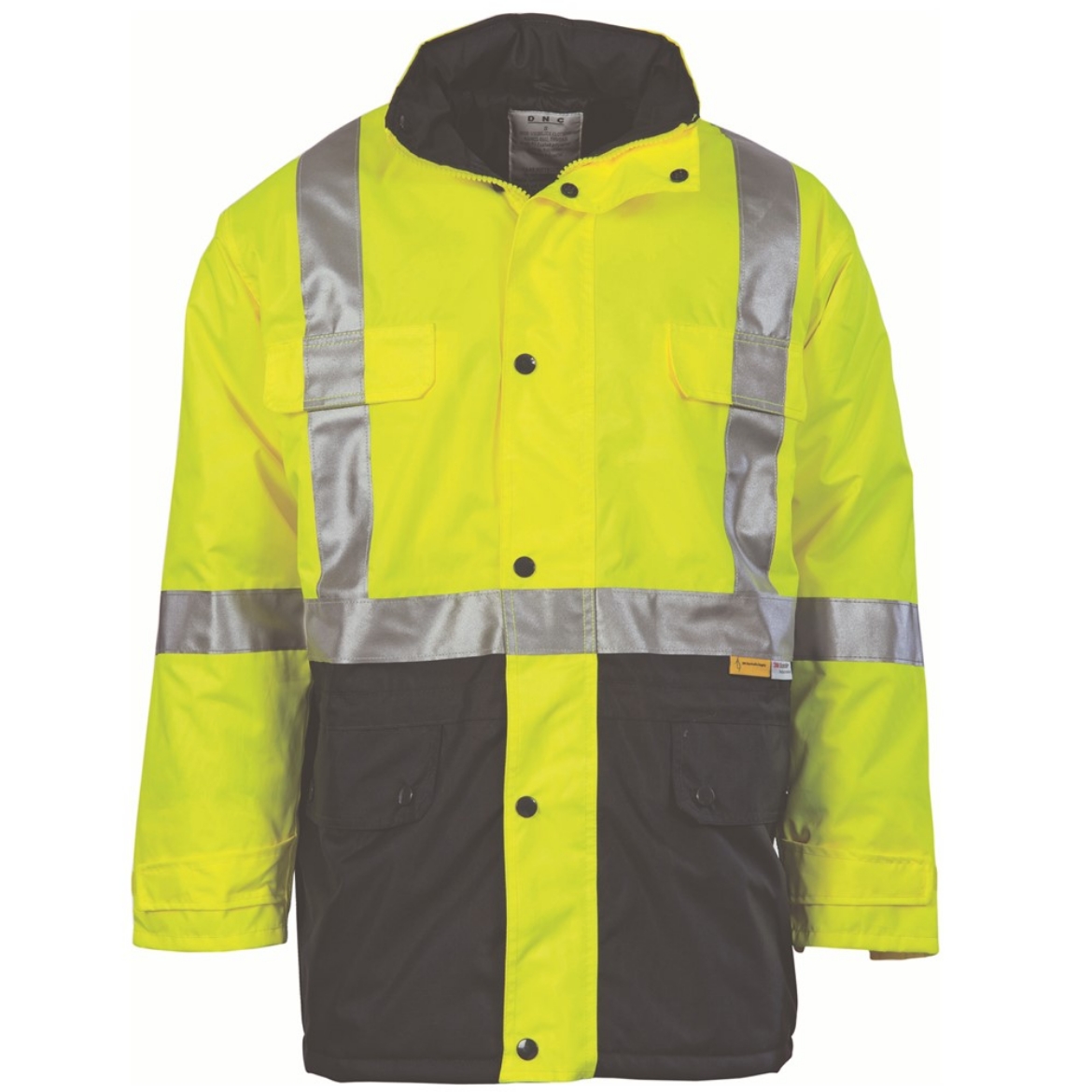 Picture of DNC Hi Vis Two Tone Quilted 3/4 Length Jacket with 3M R/Tape Yellow/Navy