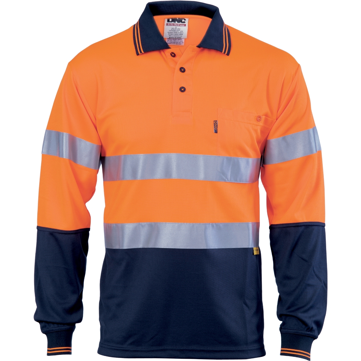 Picture of DNC HiVis D/N Cool Breathe 100% Polyester Polo Shirt with 3M8906 R/Tape 175gsm L/S