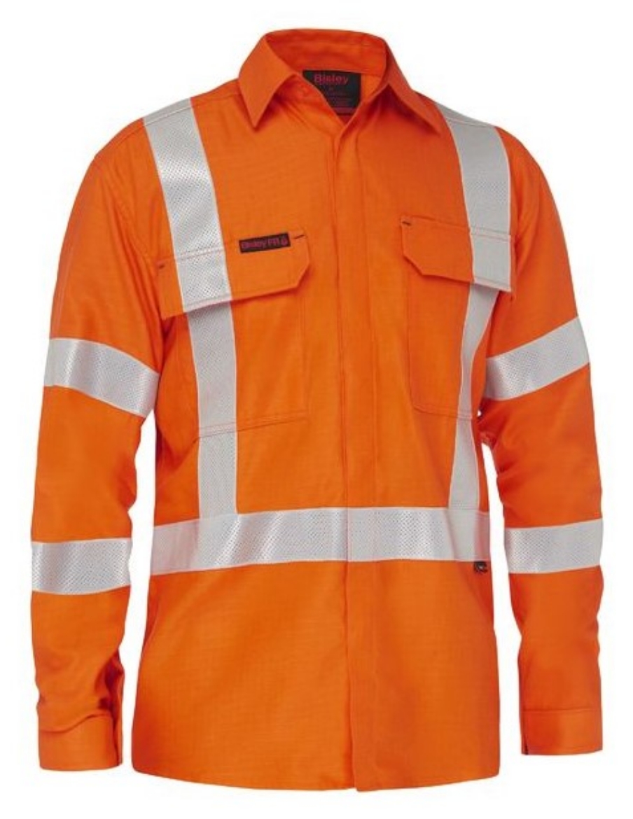 Picture of BISLEY Apex 185 X Taped Biomotion Hi Vis Orange FR Ripstop HRC2 Vented Shirt 185gsm L/S