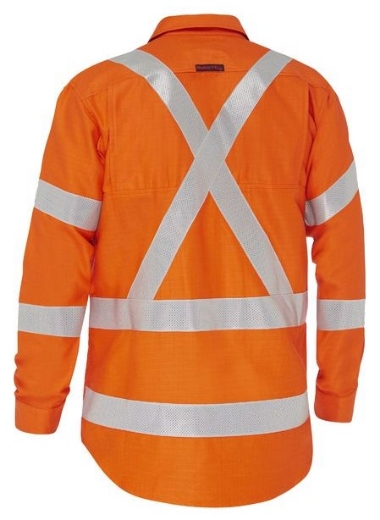 Picture of BISLEY Apex 185 X Taped Biomotion Hi Vis Orange FR Ripstop HRC2 Vented Shirt 185gsm L/S