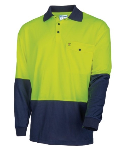 Picture of TRU WORKWEAR Recycled Anti-Microbial Micromesh Two Tone Hi-Vis Polo Shirt L/S