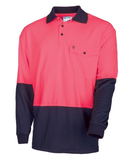 Picture of TRU WORKWEAR Recycled Anti-Microbial Micromesh Two Tone Hi-Vis Polo Shirt L/S