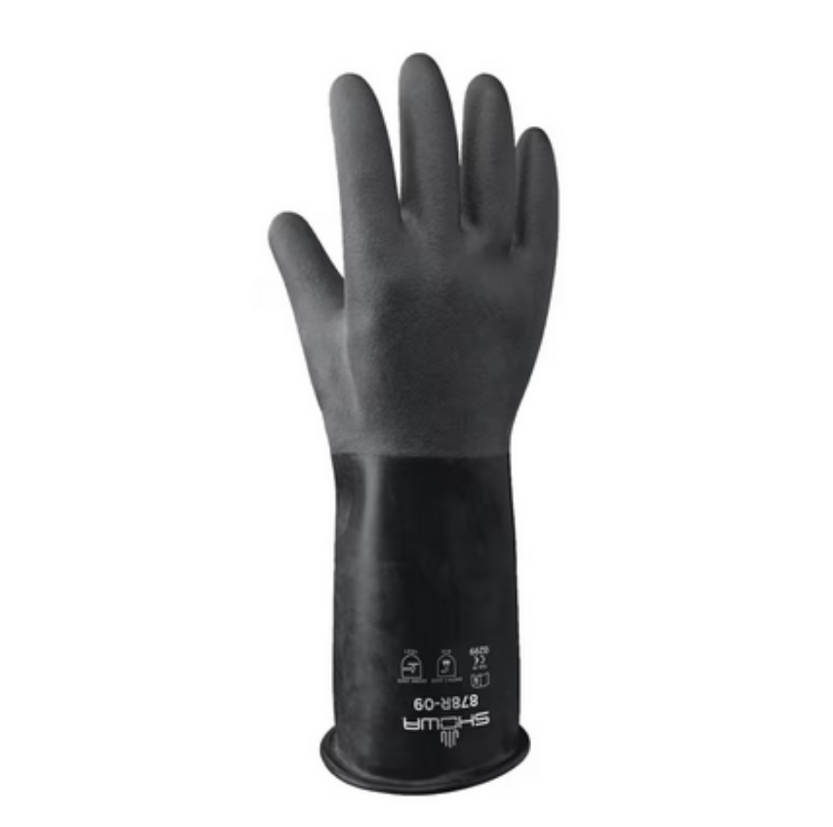 Picture of SHOWA Chemical Resistant Butyl Glove 14" 14mil Black Rolled Finish Rolled Cuff