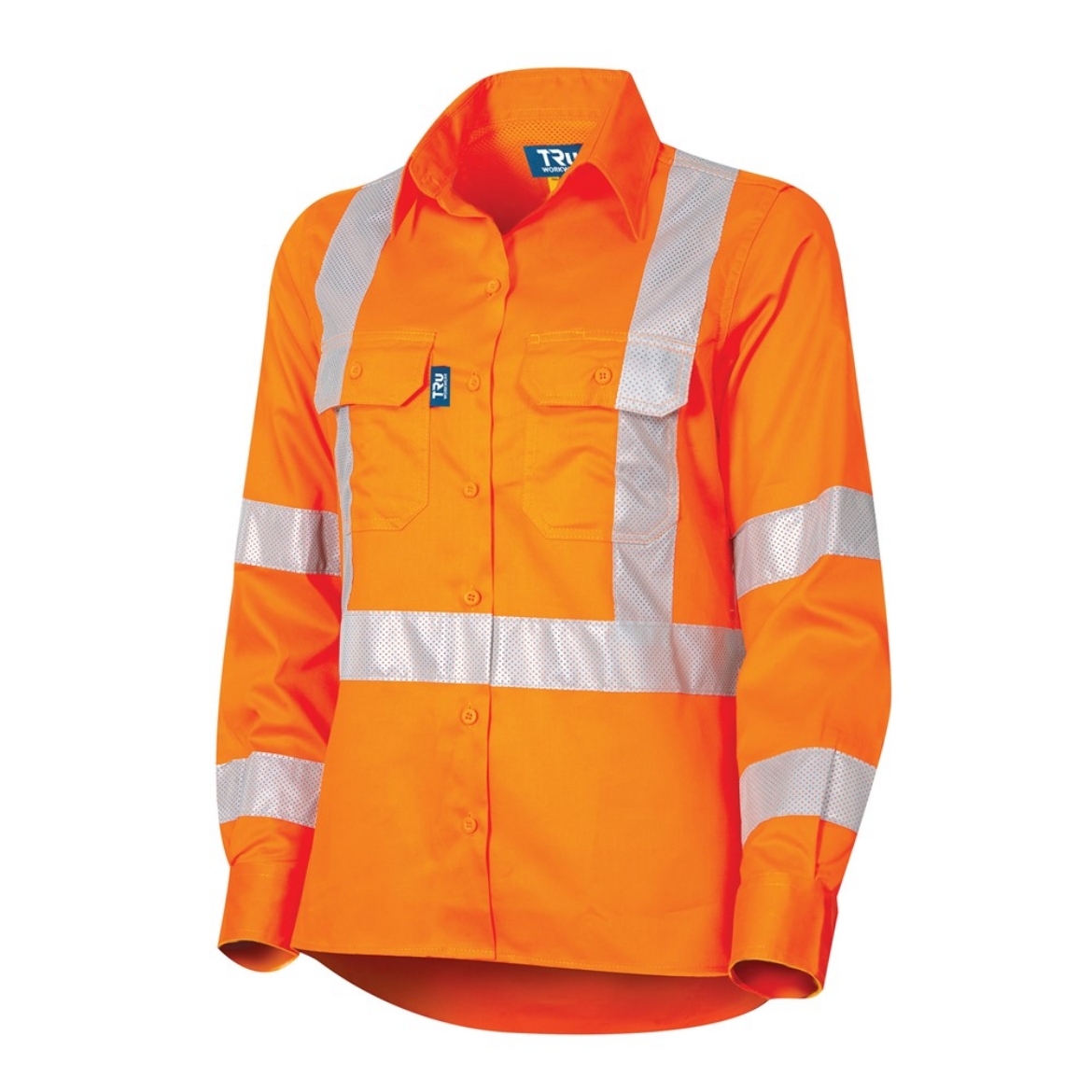 Picture of TRU WORKWEAR Ladies NSW Rail Lightweight Vented Hi Vis Orange Shirt with Reflective Tape 160gsm L/S