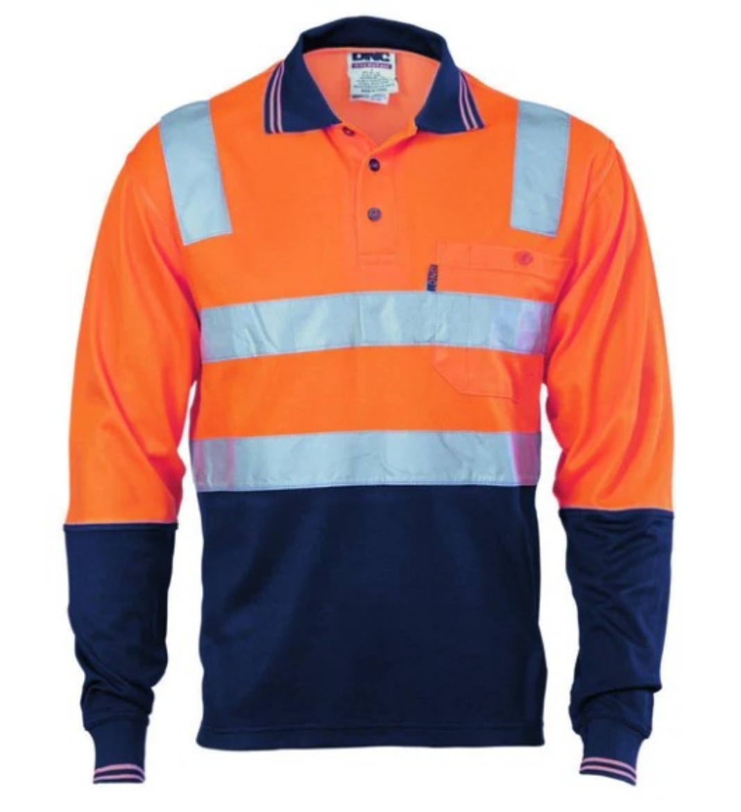 Picture of DNC Hi Vis Two Tone Cotton Back Polo Shirt with 3M R/Tape 185gsm L/S