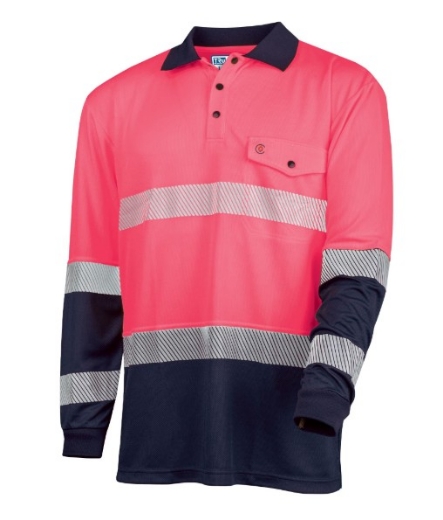 Picture of TRU WORKWEAR Recycled Anti-Microbial Micromesh Two Tone Hi-Vis Polo Shirt with Segmented Tape L/S
