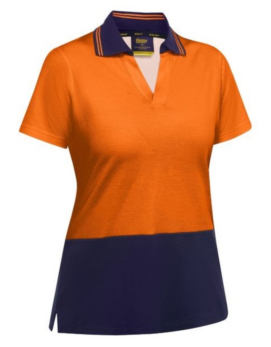 Picture of BISLEY Womens Hi Vis V-Neck Polo 195gsm