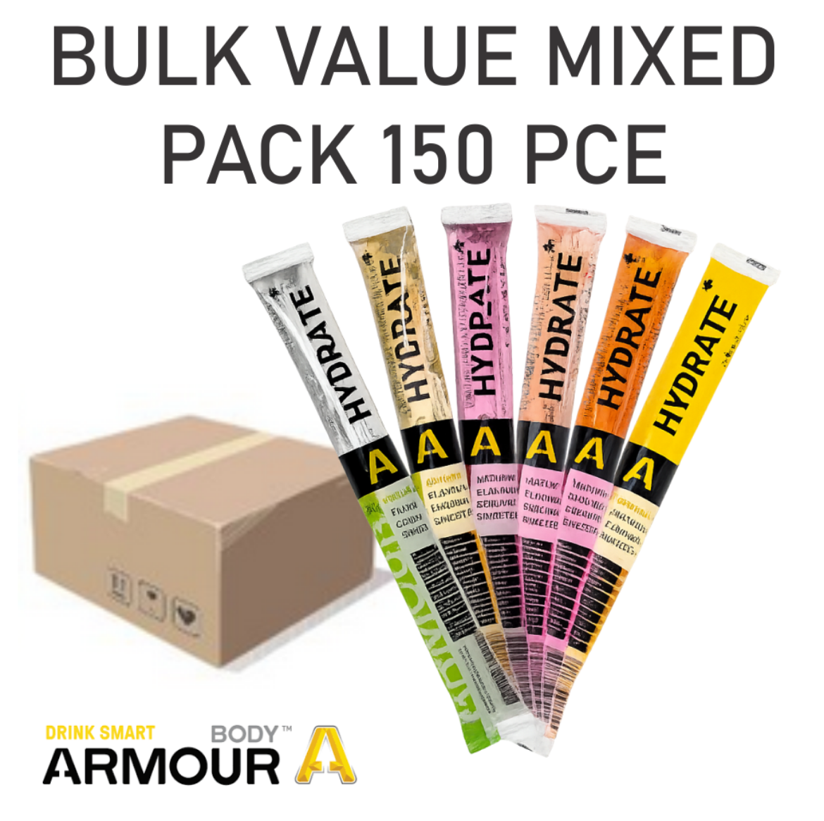Picture of BODY ARMOUR Hydrate+ Hypotonic Icy Poles [Bulk pack 150 EACH] Mixed Flavours Raspberry, Watermelon, Lemon + Lime, Orange, Tropical, Mixed Berry