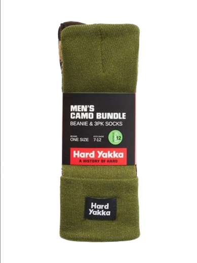 Picture of HARD YAKKA CORE CAMO SOCK 3PK & BEANIE BUNDLE