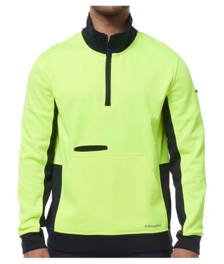 Picture of KING GEE Hi Vis Spliced 1/4 Zip Fleece Jumper 320gsm