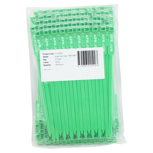 Picture of Rigging / Inspection Tags, "APR-JUN" Printed Text, Green, 100/bag