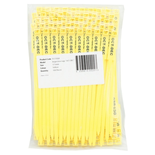 Picture of Rigging / Inspection Tags, "OCT-DEC" Printed Text, Yellow, 100/bag
