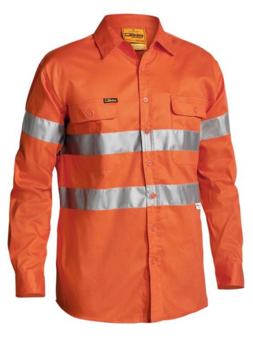 Picture of BISLEY Taped Hi Vis Orange Drill Shirt 100% Cotton Preshrunk Drill 190gsm L/S