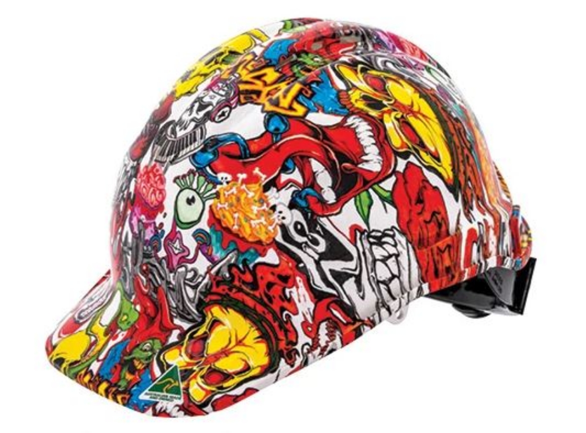 Picture of Force360 Hydro Dipped Type 1 Vented Ratchet Hard Hat - Mad Scull White
